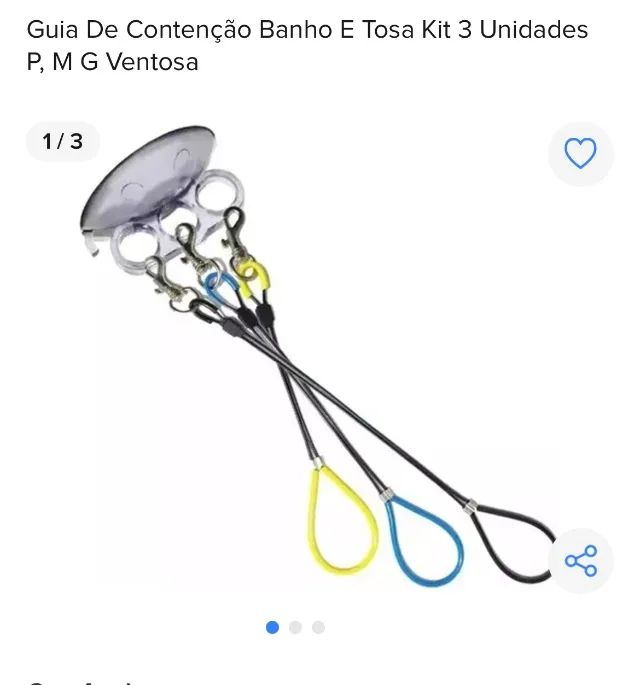 Guia De Contenção Banho E Tosa Kit 3 Unidades P, M G Ventosa