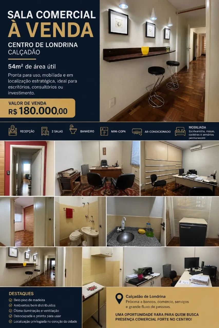VENDO SALA COMERCIAL  COM 54m² - CALÇADÃO DE LONDRINA - MOBILIADA