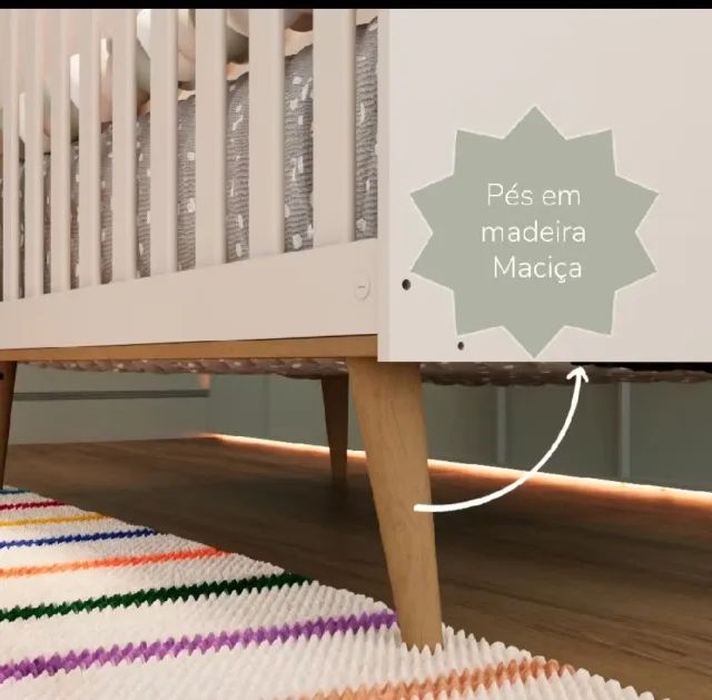 berço em mdf e madeira para bebê com colchão - Foto 4