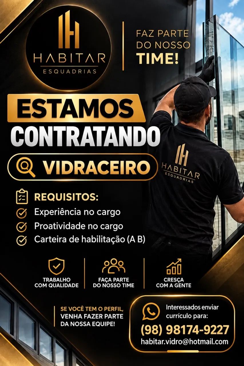  Vaga emprego Vidraceiro  