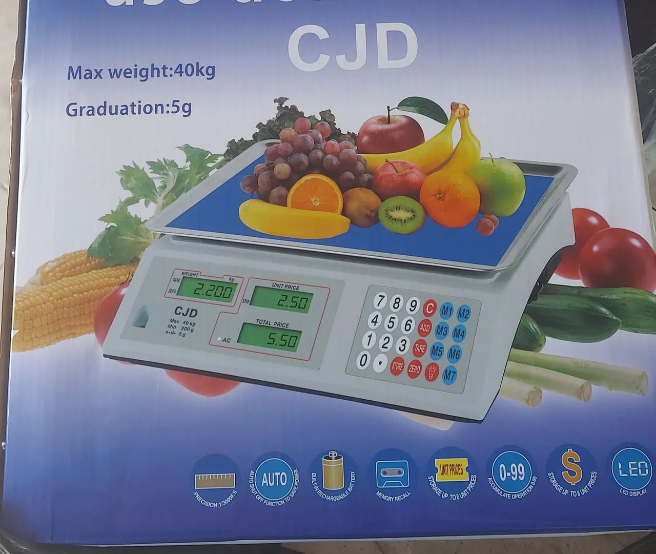 Balança comercial de 40kg com bateria e energia 