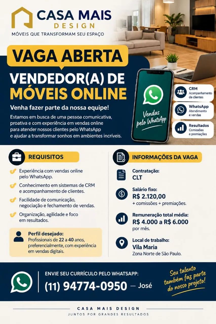 Vaga para vendedora