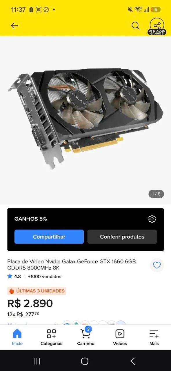 PLACA DE VIDEO GTX1660 1CLICK OC 6GB DDR5 - Foto 2