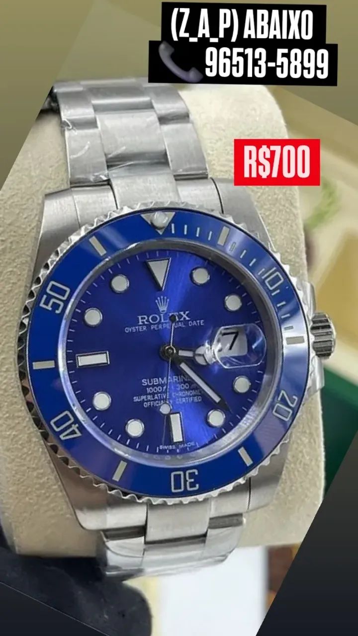 Relógio Rolex Submariner Blue Dial Automático  - Foto 3
