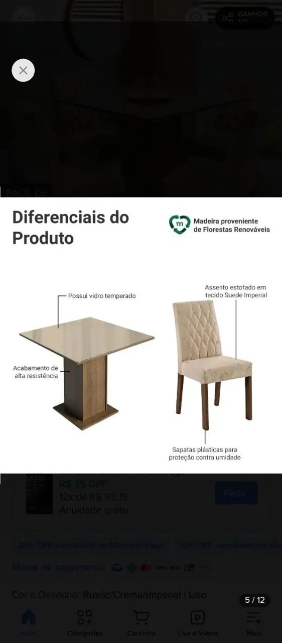 Mesa de jantar com 4 cadeiras  - Foto 3