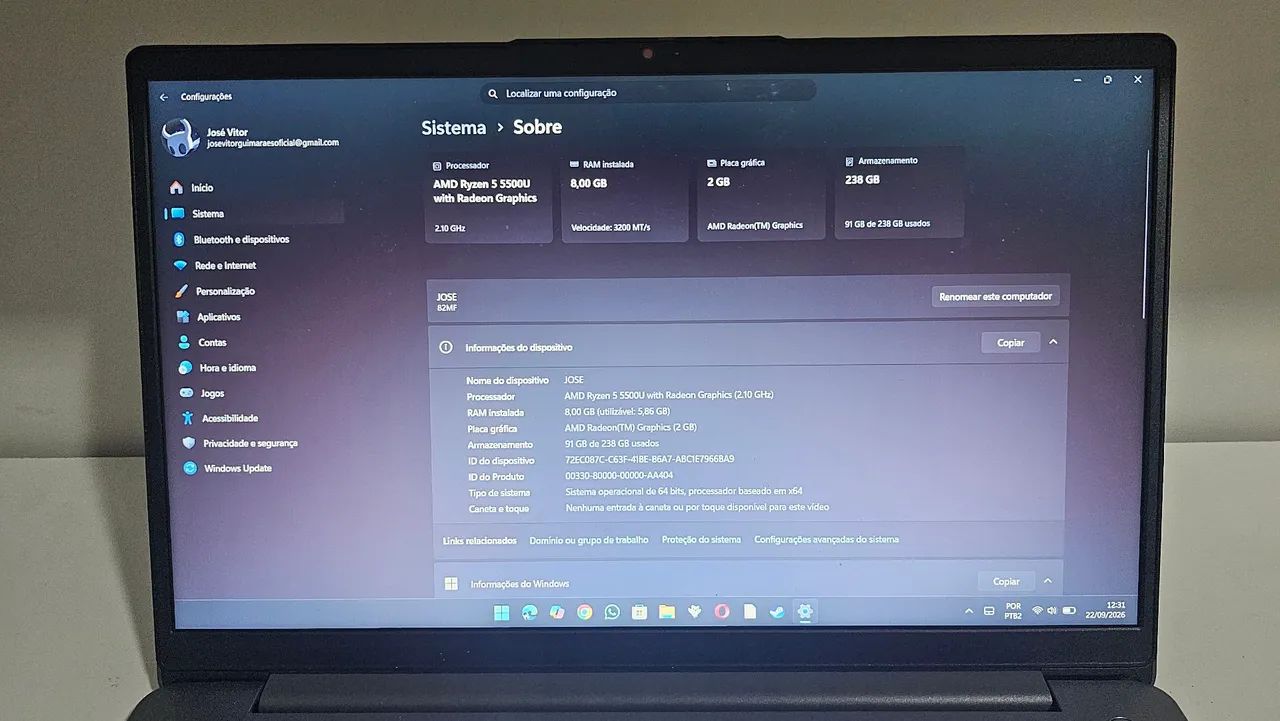 Notebook lenovo ideapad 3 Ryzen 5 5500U  - Foto 3