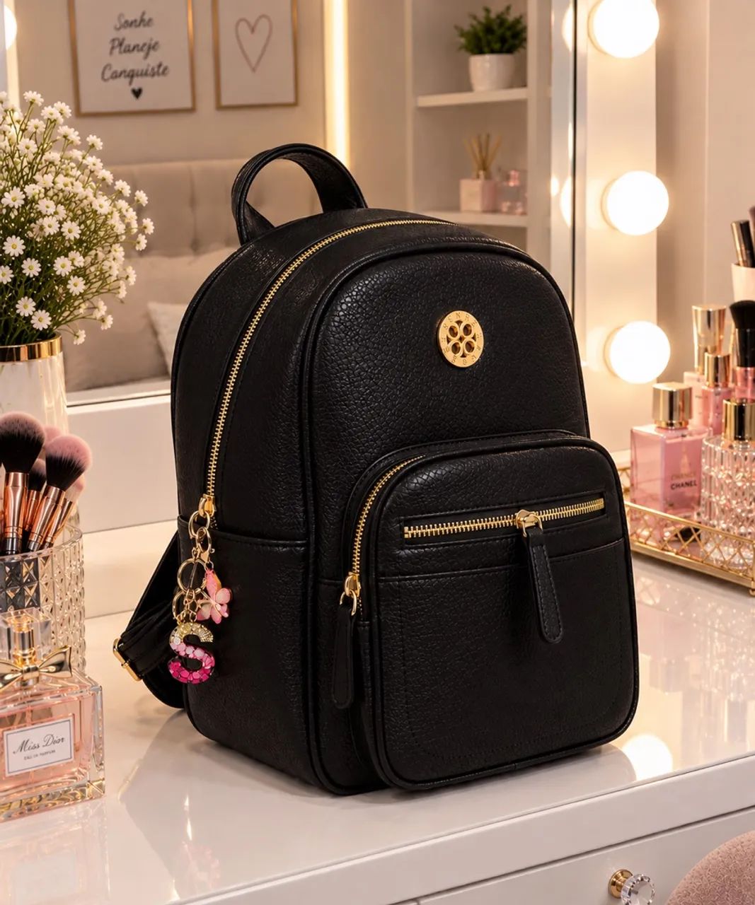 Bolsa Mochila Couro sintético + Chaveiro - Foto 4
