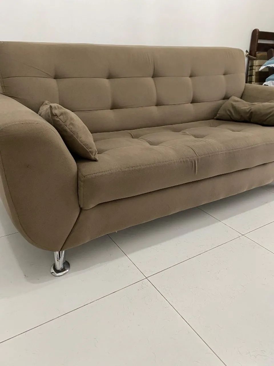 Sofá 3 Lugares Suede Castanho65580434436865121