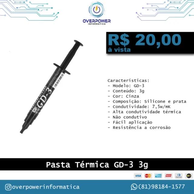 Pasta térmica GD3 3g 7.5w/mK silicone e prata