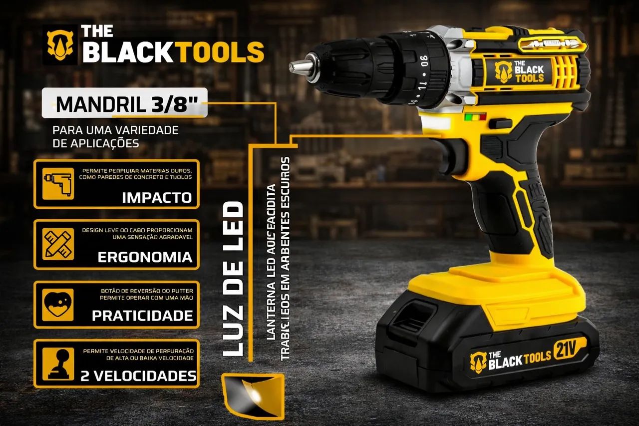 Parafusadeira e Furadeira de Impacto 21V The Black Tools TB-21PW + Maleta e Acessórios !! 2
