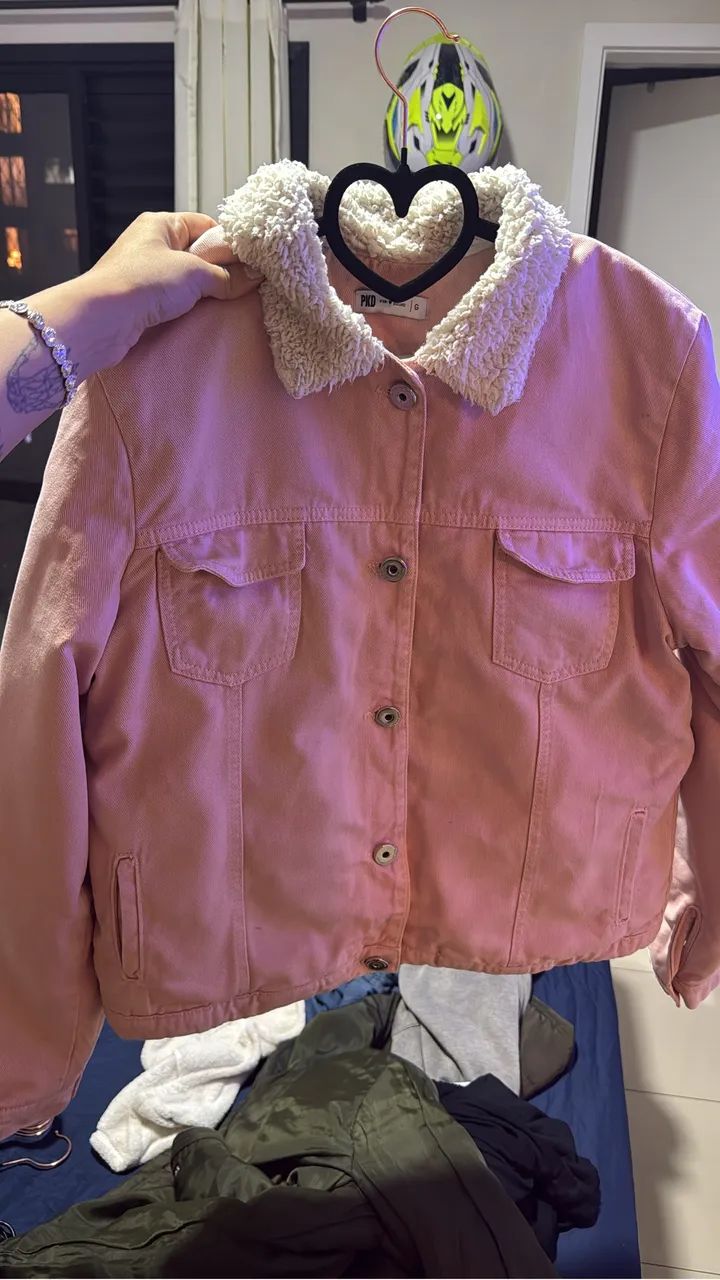 Jaqueta jeans pkd rosa TAM G