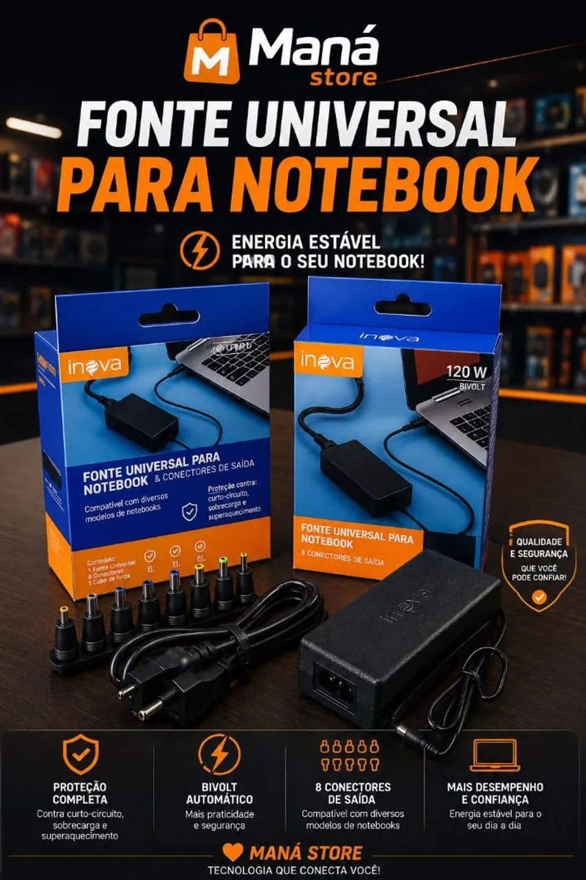 Fonte universal Inova para notebook 