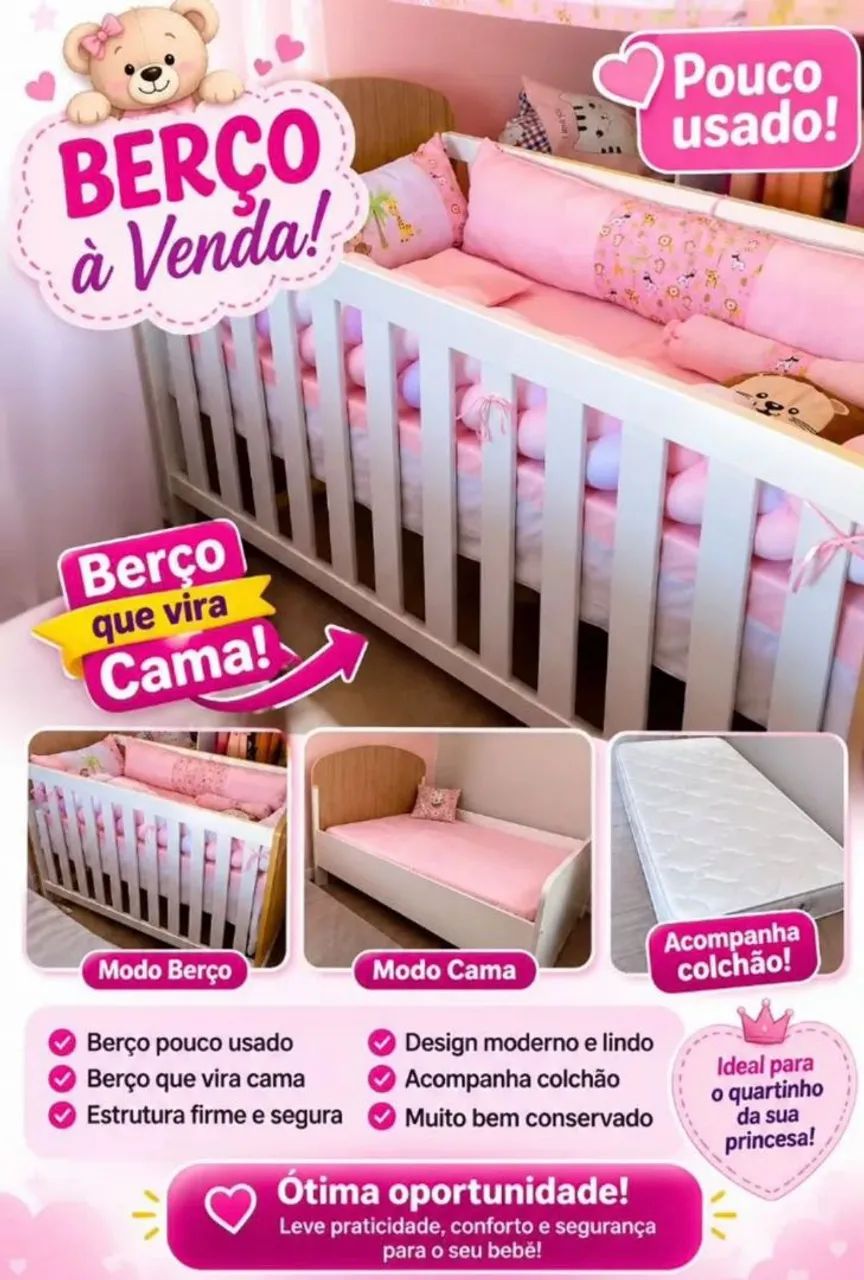 Vendo berço americano que vira cama completo, o resto das pecas estao guardados. - Foto 4