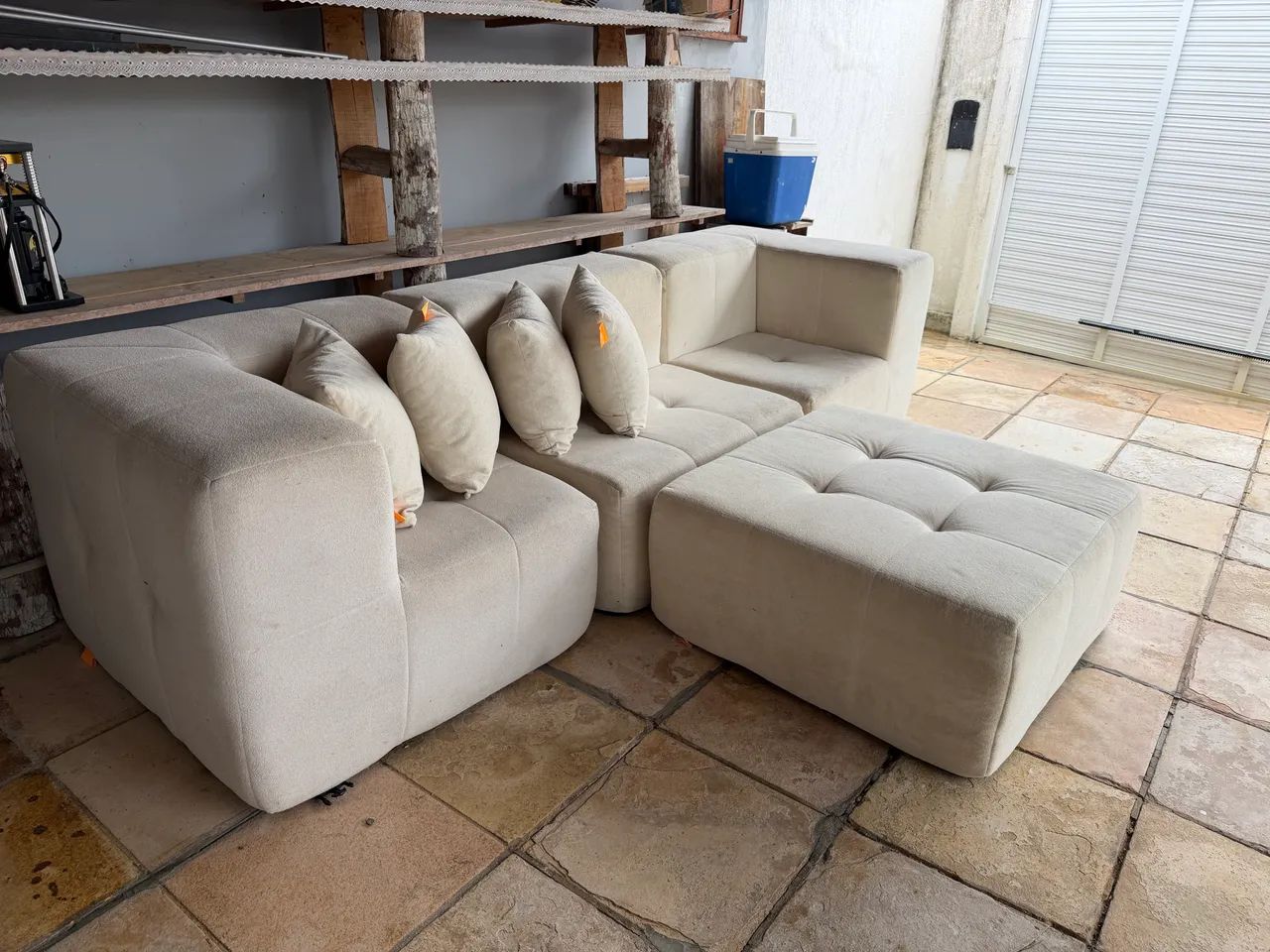 Sofá Modular 3 lugares em Boucle - 2 Braços com Chaise - Linho - Foto 3
