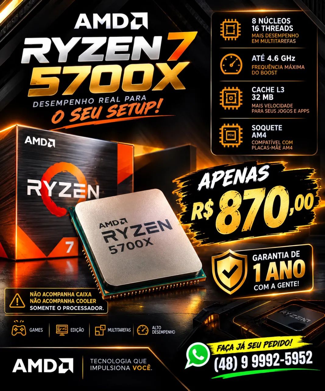 Processador RYZEN 7 5700x Novo c/ 1 Ano de Garantia 