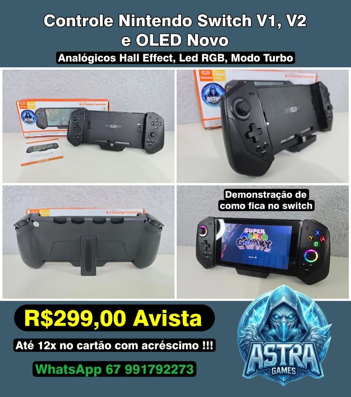 Controle para Nintendo Switch V1, V2 e OLED com Hall effect Novo !!!