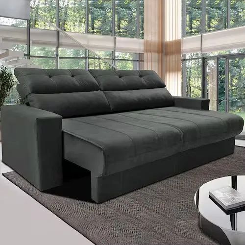 Sofá 3 Lugares Cama Inbox Clean com Assento Retrátil e Encosto Reclinável em Tecido Veluso