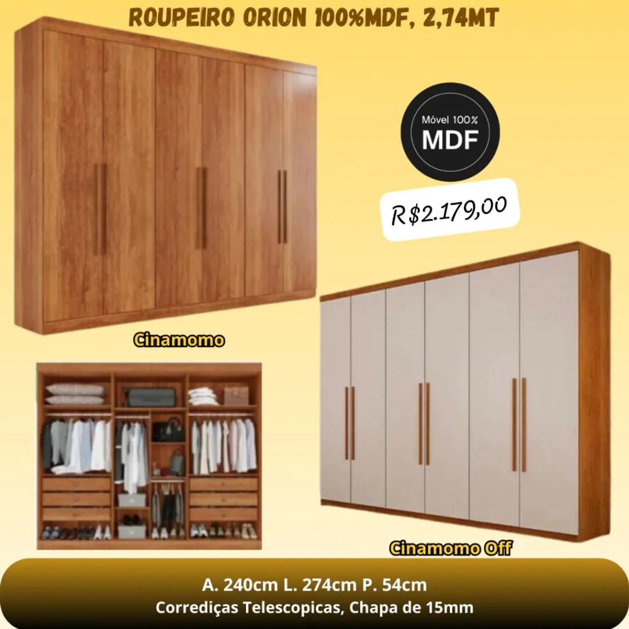 Guarda roupa de casal 100% MDF 2,74M