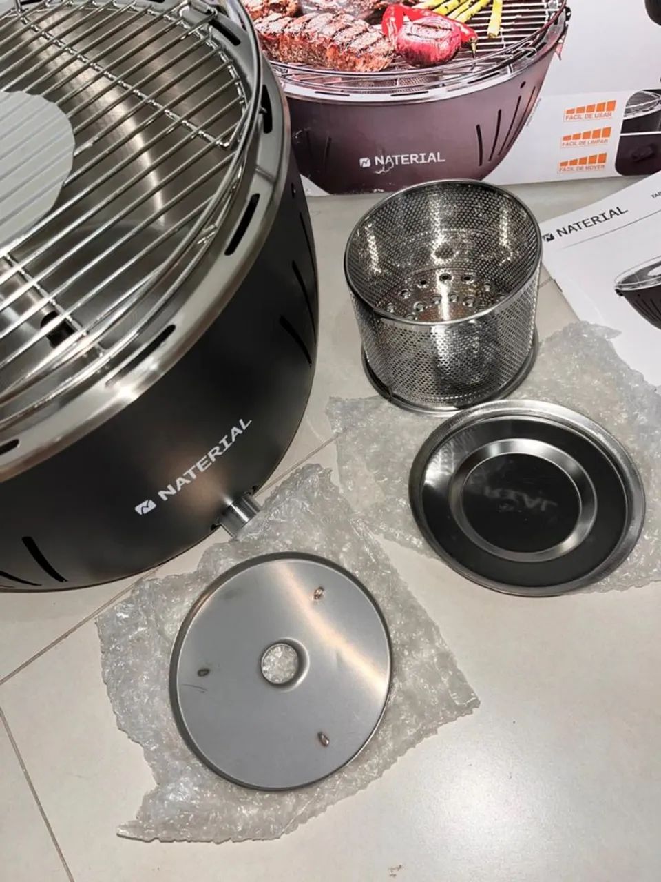 Churrasqueira Portátil a Carvão 23x35cm Table Grill Cinza Escuro Naterial - NOVO - Foto 4