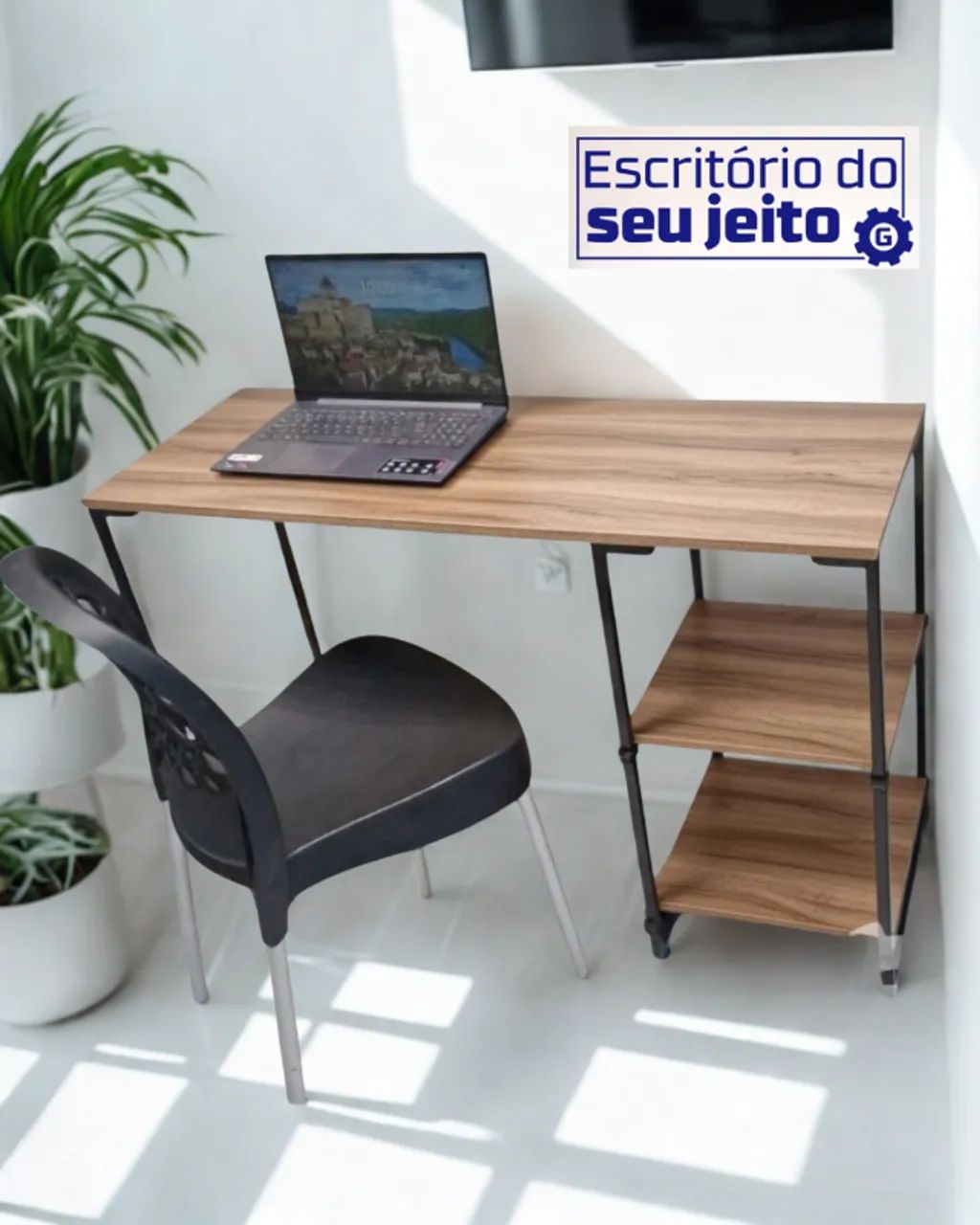 Escrivaninha com prateleira 1,1m NOVA Multiuso para Computador Notebook Birô Amadeirada - Foto 2