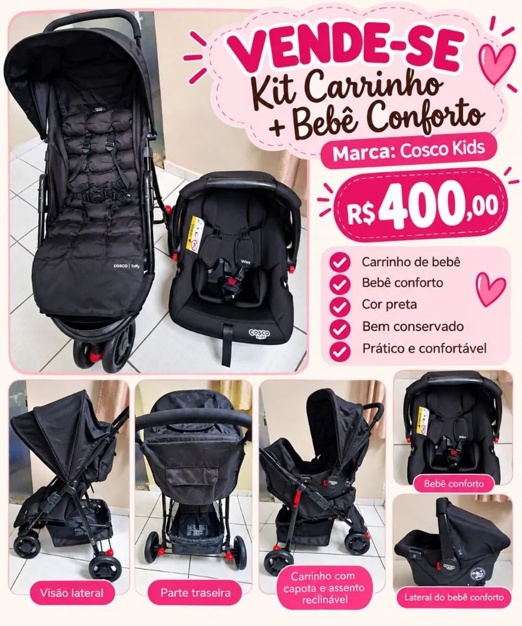 Carrinho de bebê + bebê conforto 