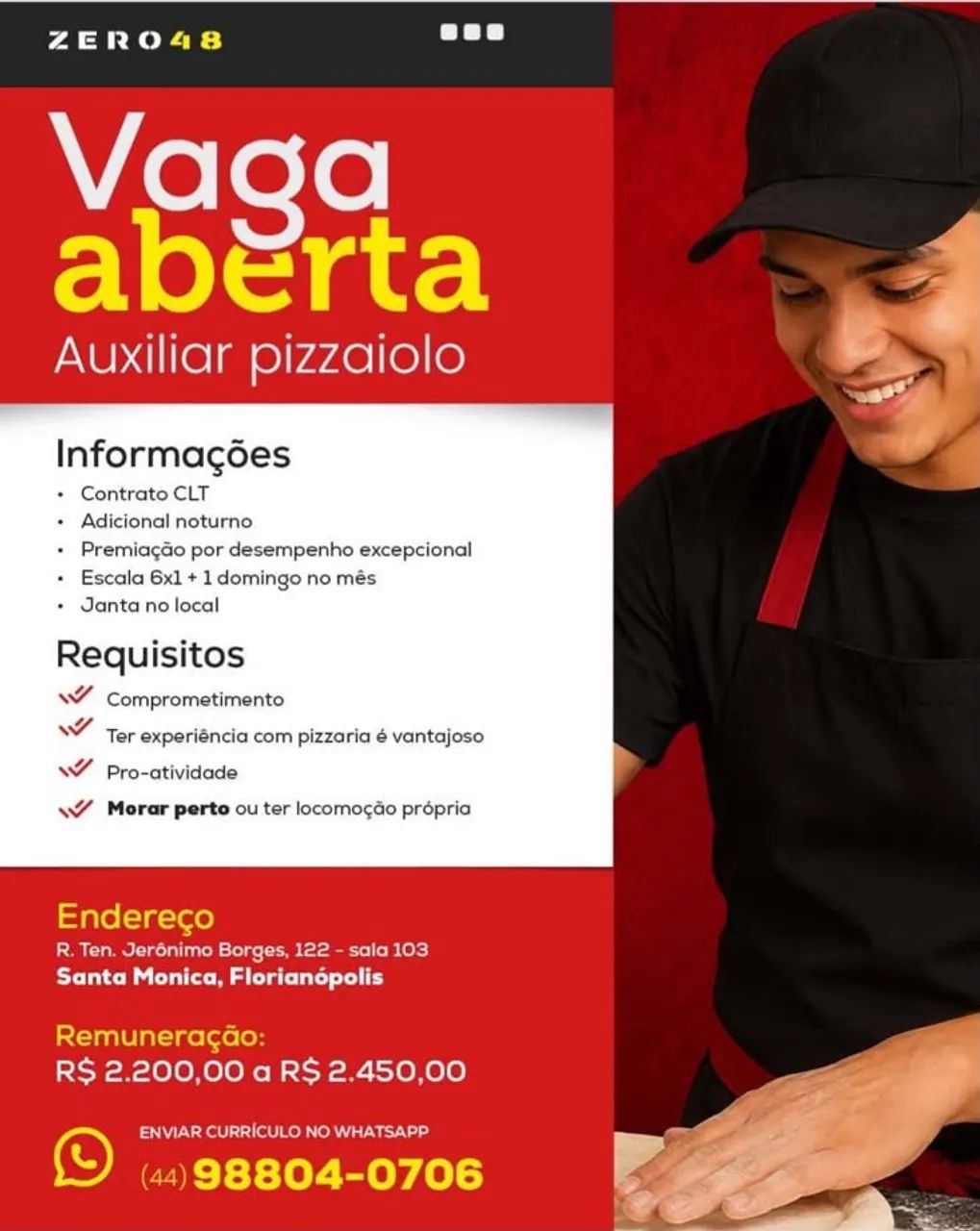 Vaga: AUXILIAR DE PIZZAIOLO