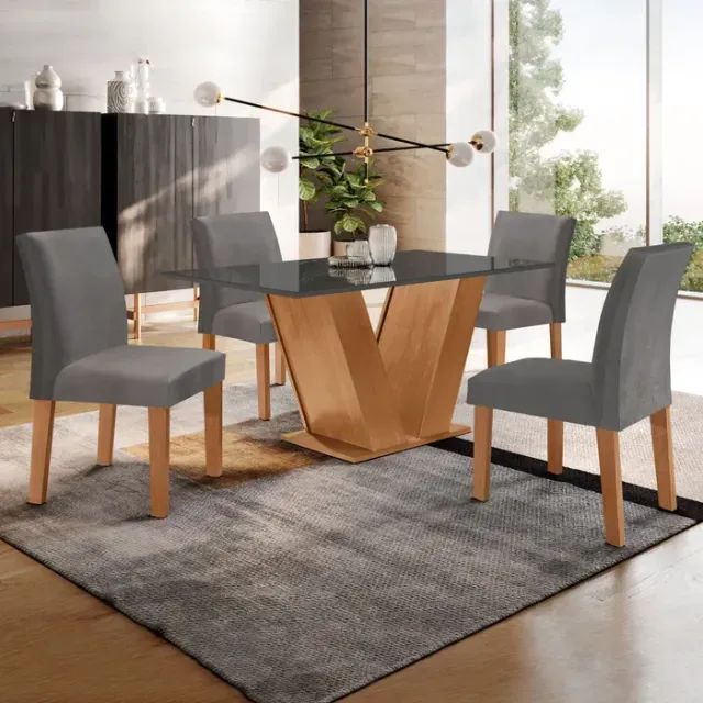 Mesa de Jantar 4 Pessoas com Cadeiras Nova cor Grafitte