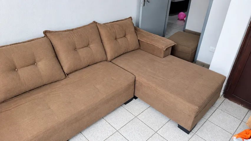 Sofá de canto em suede marrom, 3,07 m - Foto 2