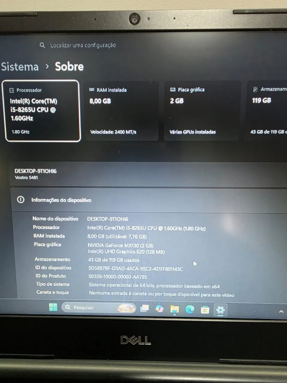 Notebook Dell Core i5 de 8° Geração Com Placa De Vídeo Dedicada - Foto 5
