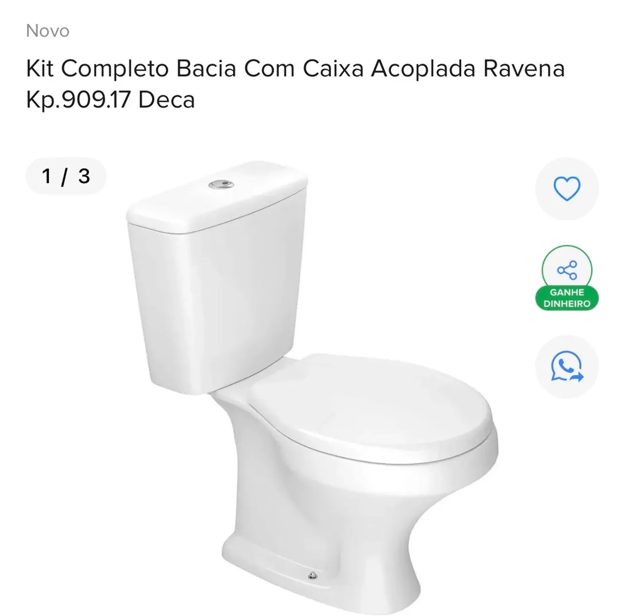 Kit caixa acoplada e vaso sanitário Ravena da Deca (novo) 