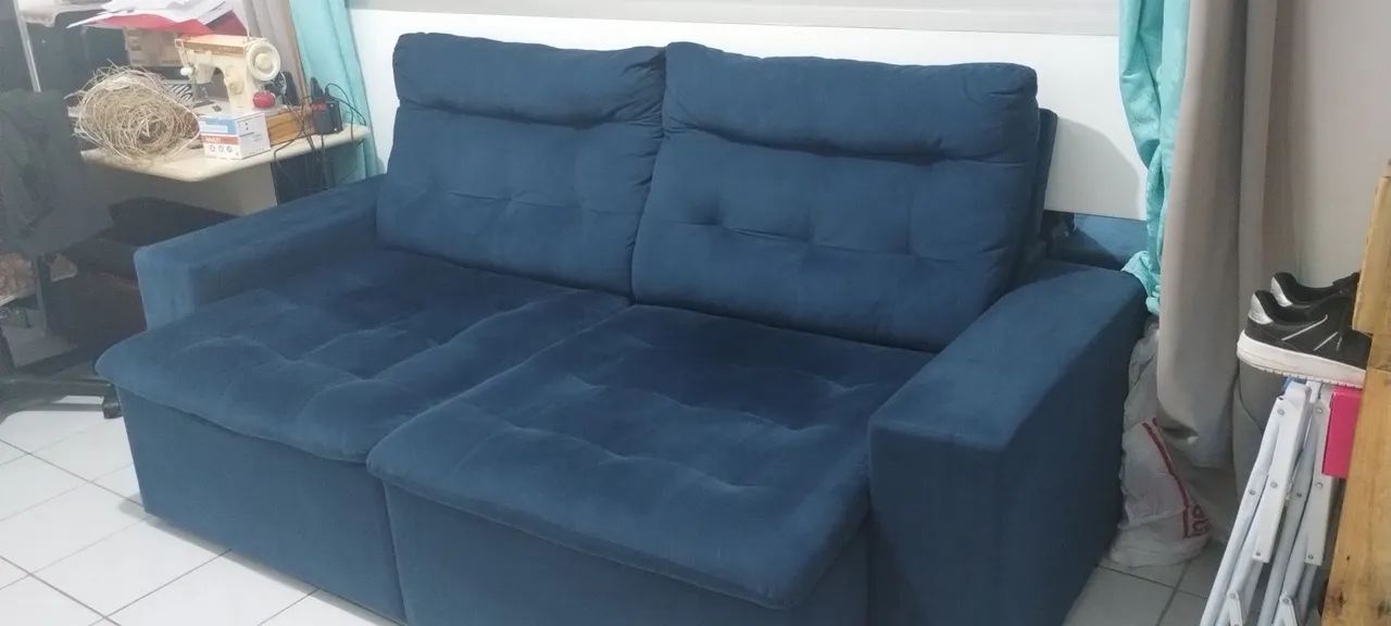 Sofá retrátil e reclinável azul  - Foto 2