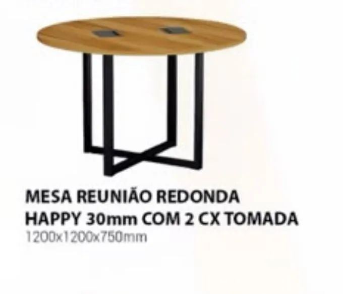 Mesa de reunião redonda com 2 caixas de tomada 