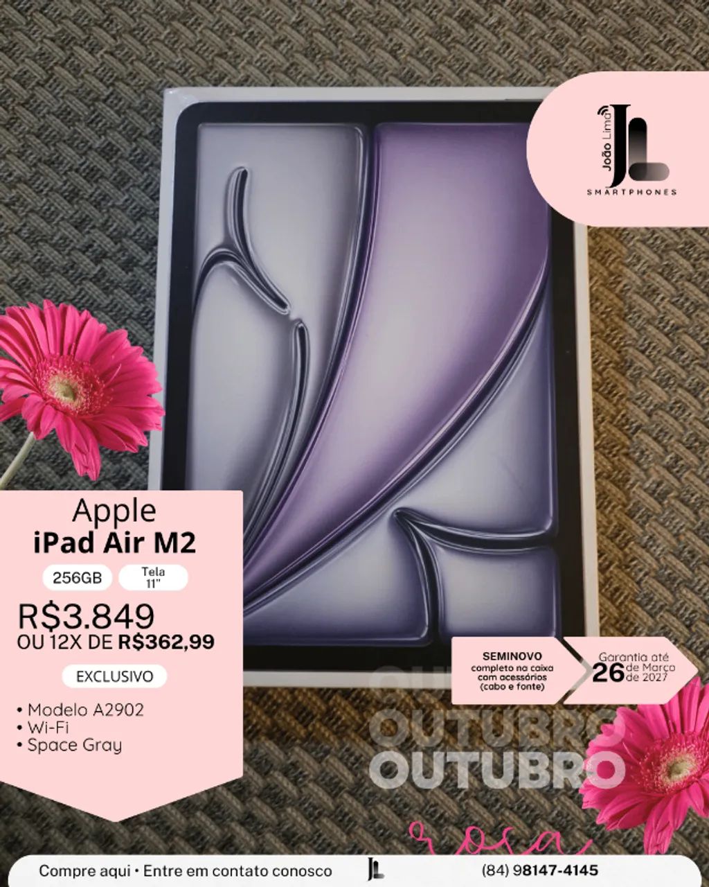 IPAD AIR M2, 256GB, TELA 11?, SEMINOVO NA GARANTIA, EXCLUSIVO