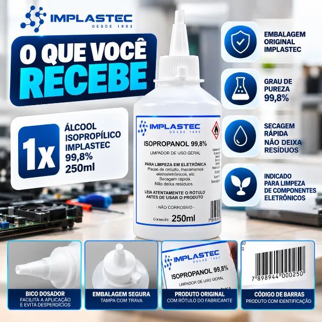 Álcool Isopropílico 99,8% Implastec 250ml Placas Eletrônicas - Foto 2