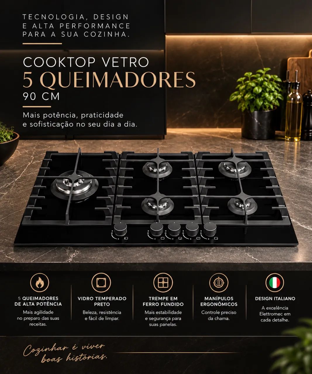 Cooktop Elettromec 90cm a gás 