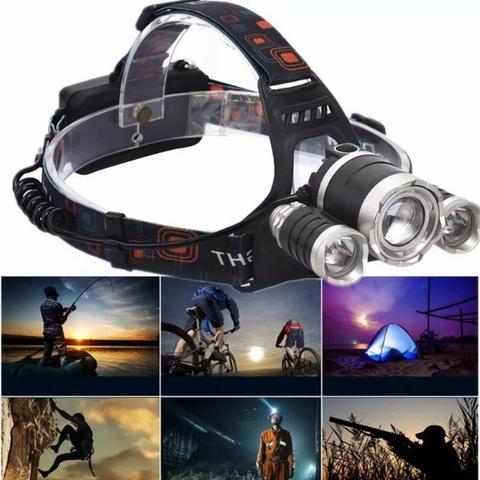 Lanterna de Cabeça Profissional Led T6 E 2 Leds R2 Triplo Led + Bateria
