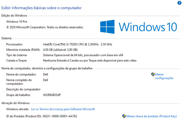 Notebook Dell Core i3 7ª Geração 4Gb / 1 Tb