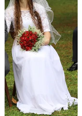 Vestido de noiva lindo manga 3/4 com renda - Foto 3