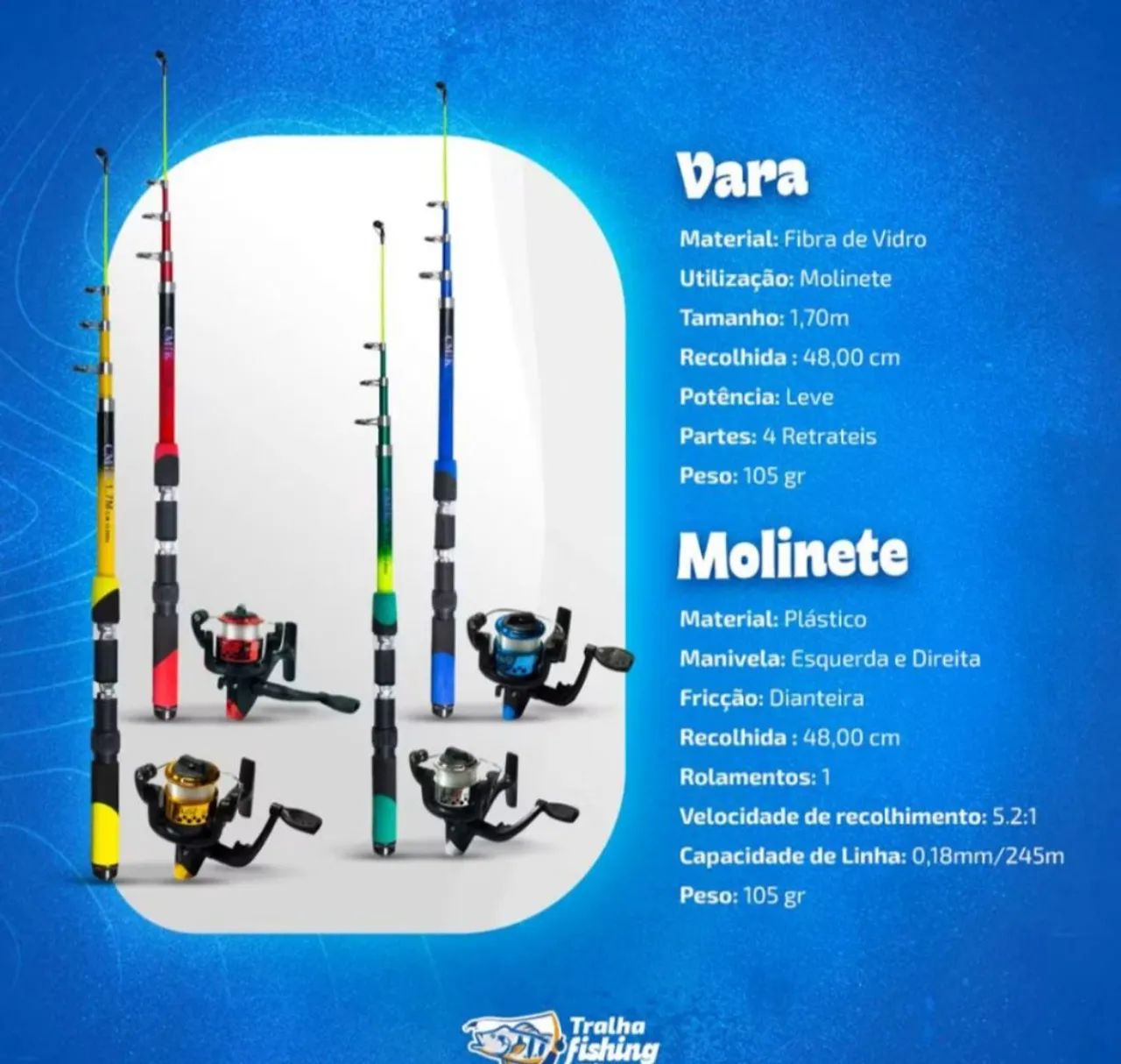 Kit Pesca Infantil - Vara Telescópica + Reel + Linha + Iscas - Foto 2