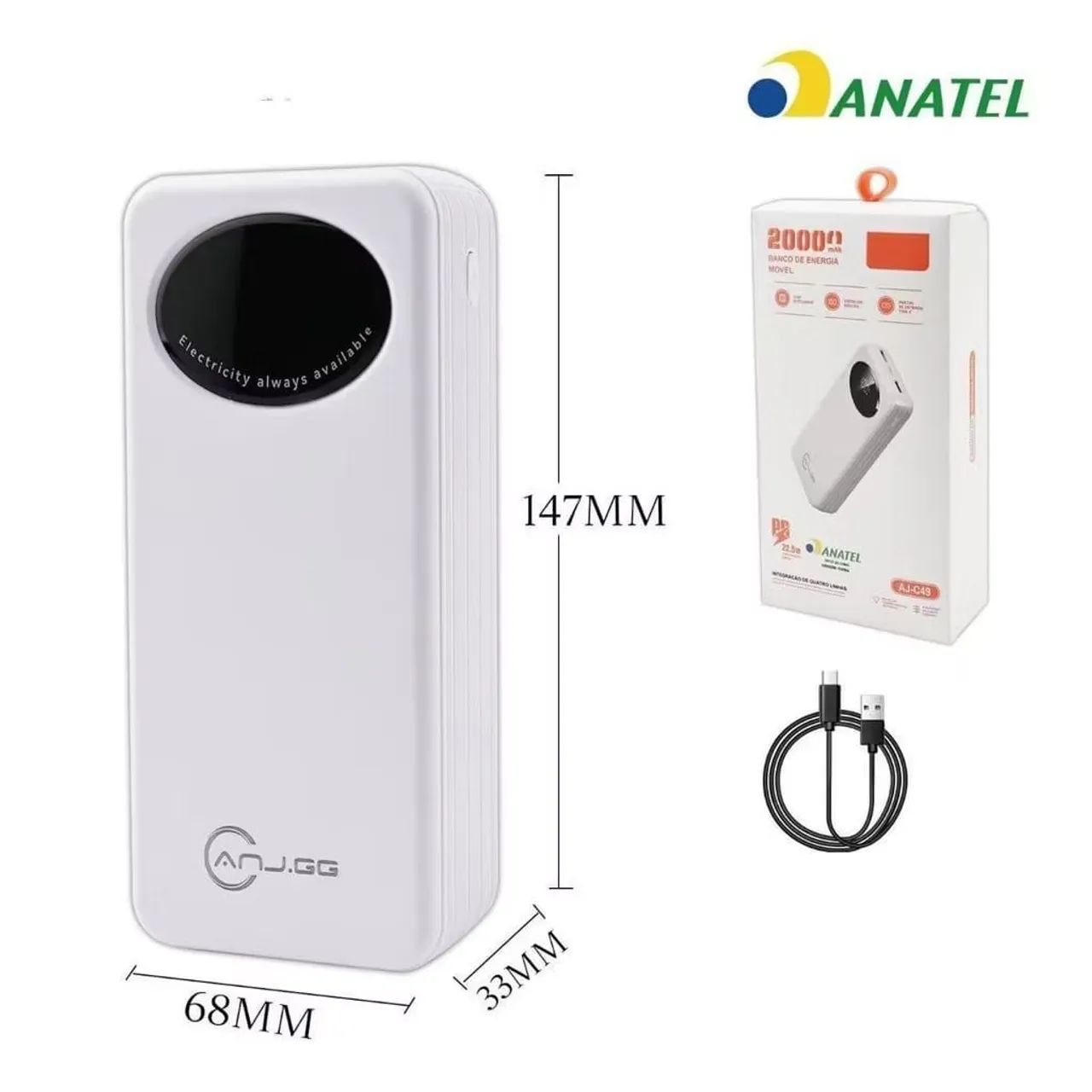 Carregador portátil 20.000 MAH ANJ.GG ORIGINAL ANATEL  - Foto 2