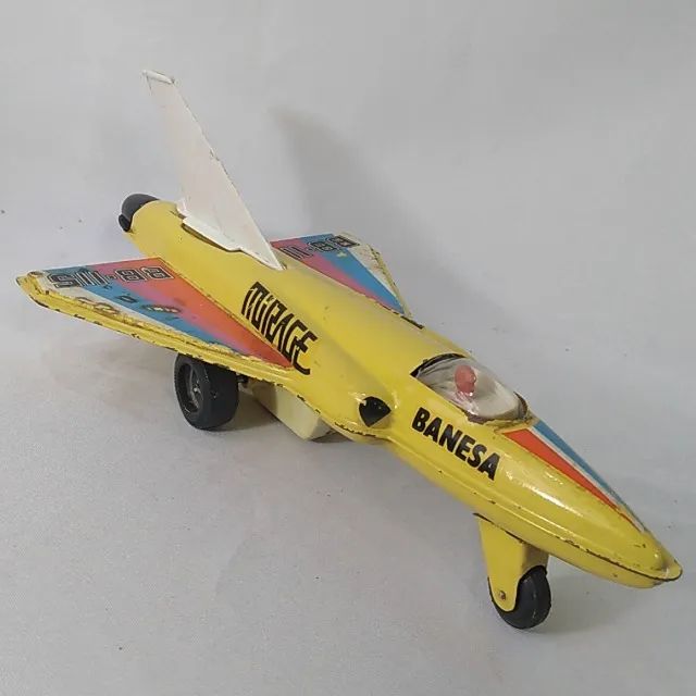 Brinquedo antigo de lata - Avião Mirage BB-115 Banesa - Funciona fricção. 
