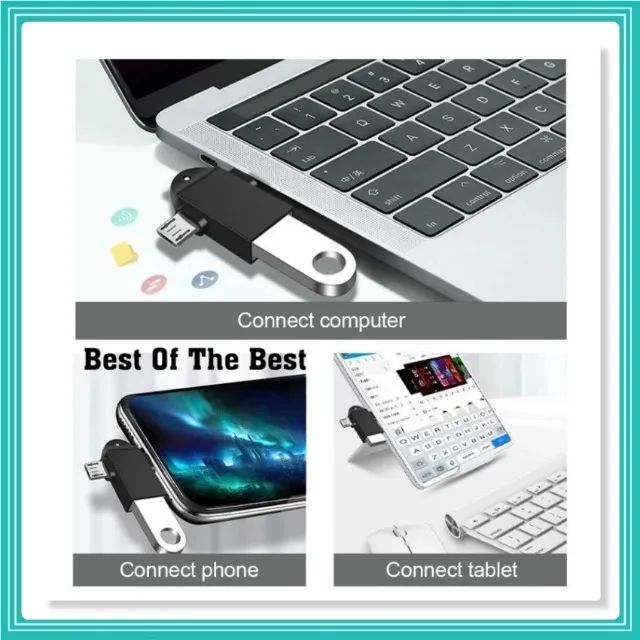 Adaptador De Alimentação 2Em 1 Tipo C Para Micro Usb, Otg