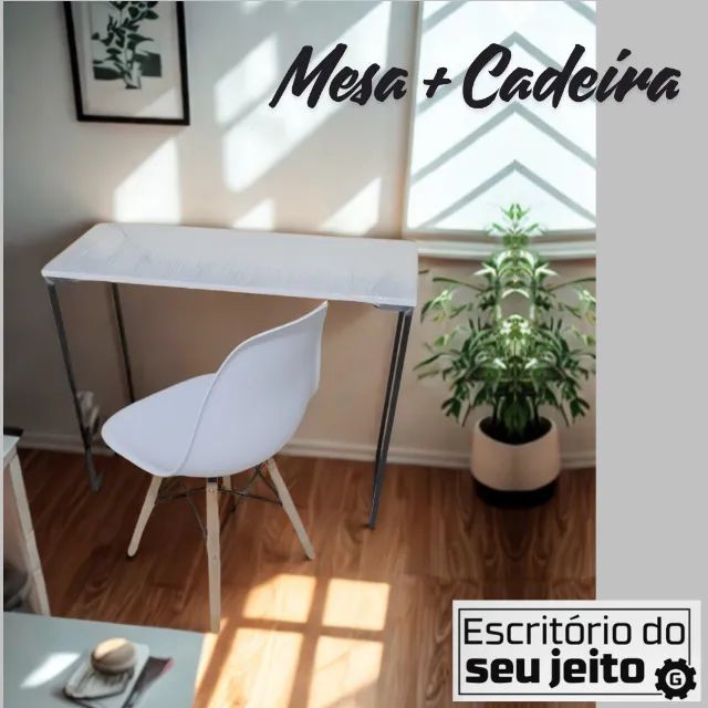 Mesa de Escritório + cadeira KIT NOVO Estilo Industrial Multiuso para Notebook Estudo Birô - Foto 3