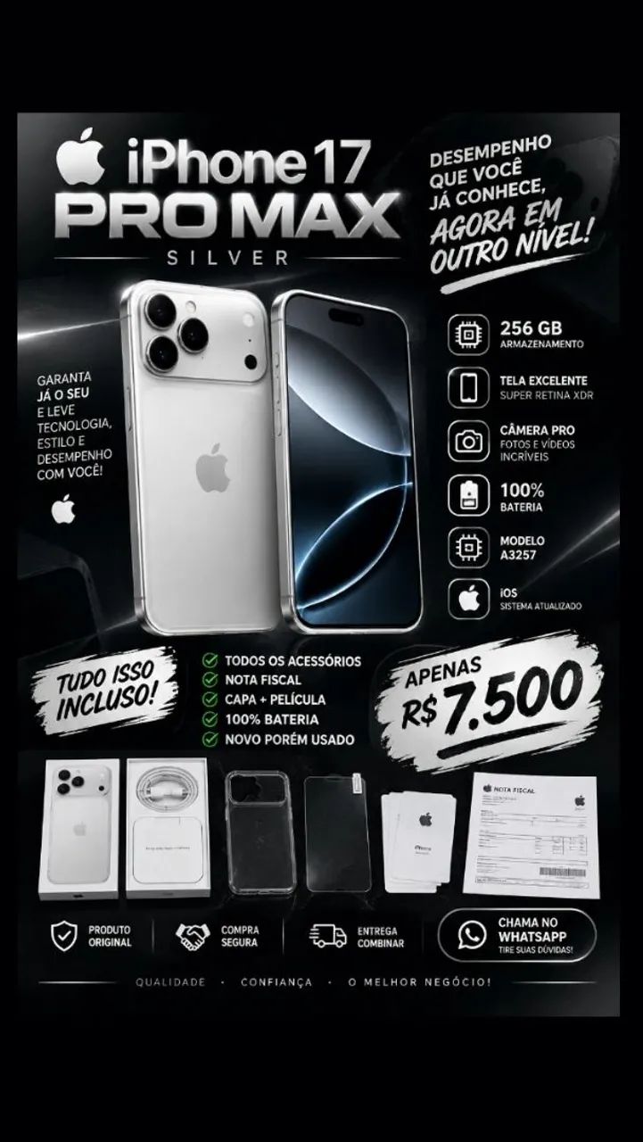 iPhone 17 pro Max, silver,256gb