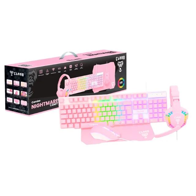 Kit Gamer ROSA Combo Teclado, Mouse, Mousepad e Headset Nightmare Candy - Foto 2