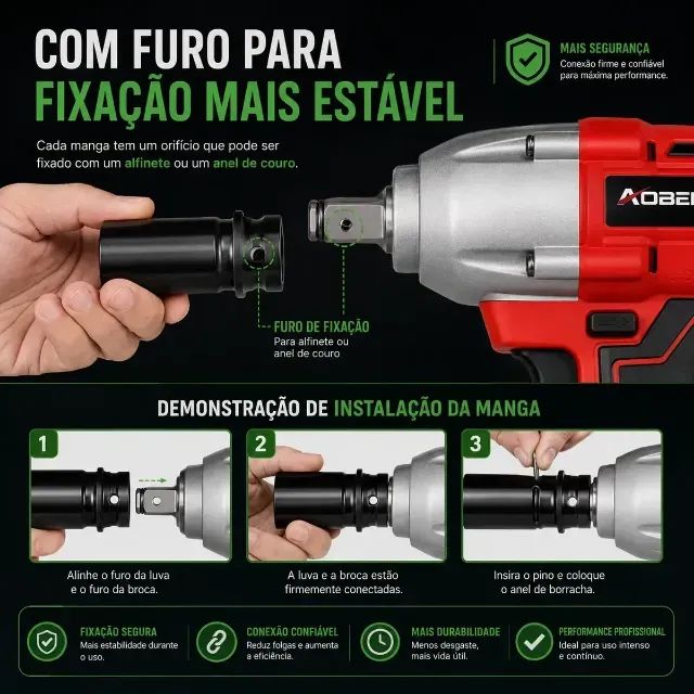 Kit Jogo Soquetes De Impacto 1/2 Longos Com 10 Peças