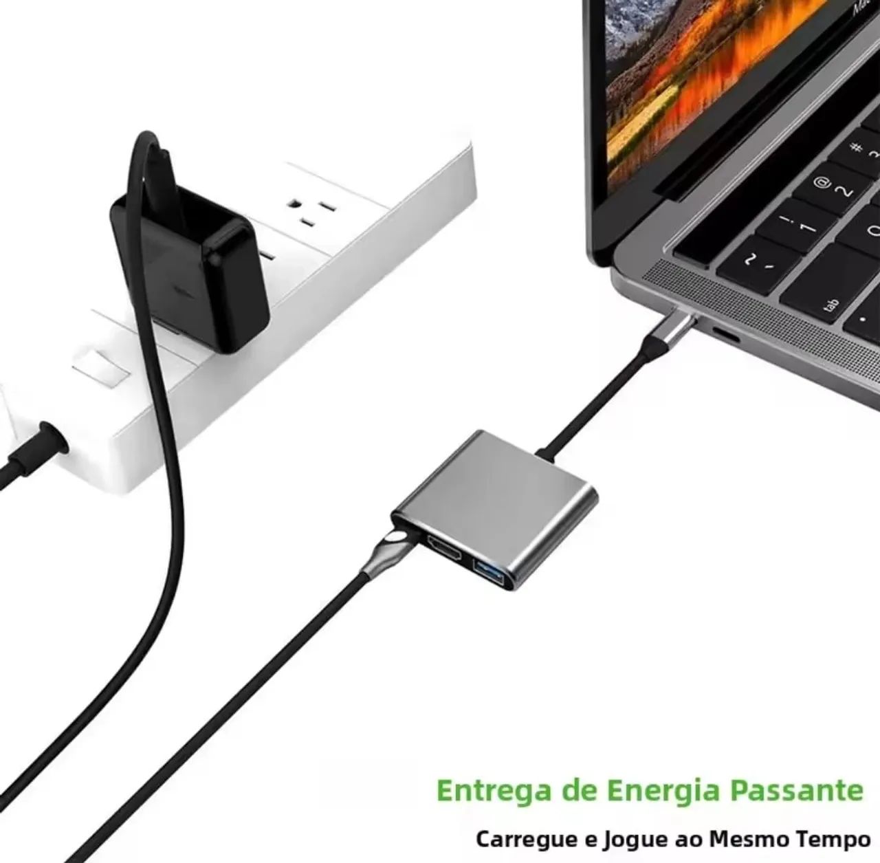 Hub 3 em 1 USB-C com HDMI, USB-A, PD - Foto 2