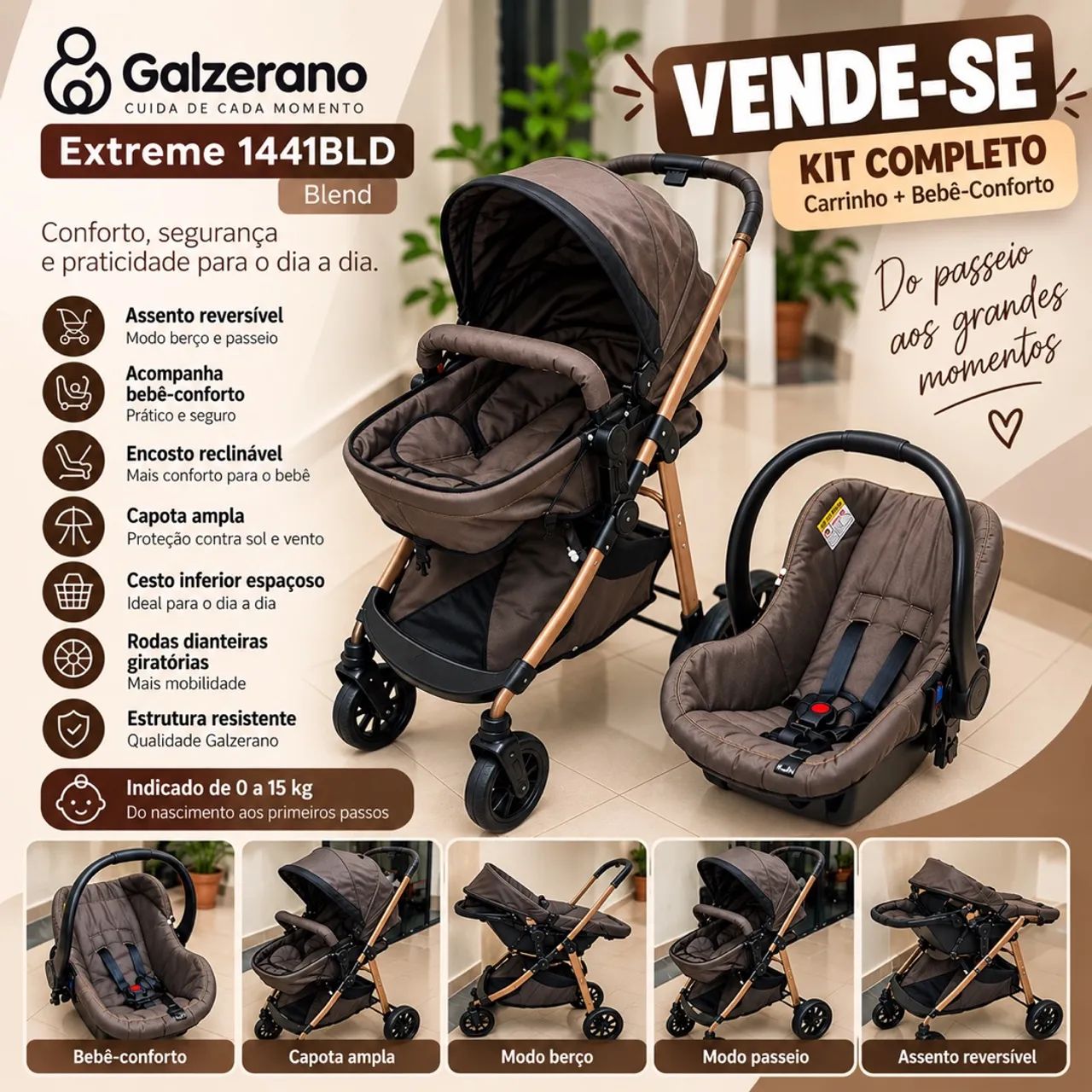 Carrinho Galzerano Extreme Blend + Bebê Conforto