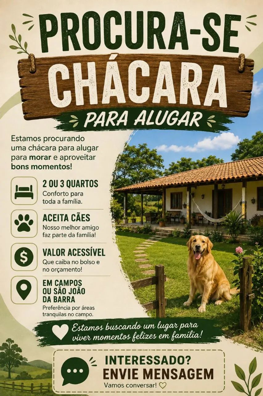 Procuro Chácara para alugar 