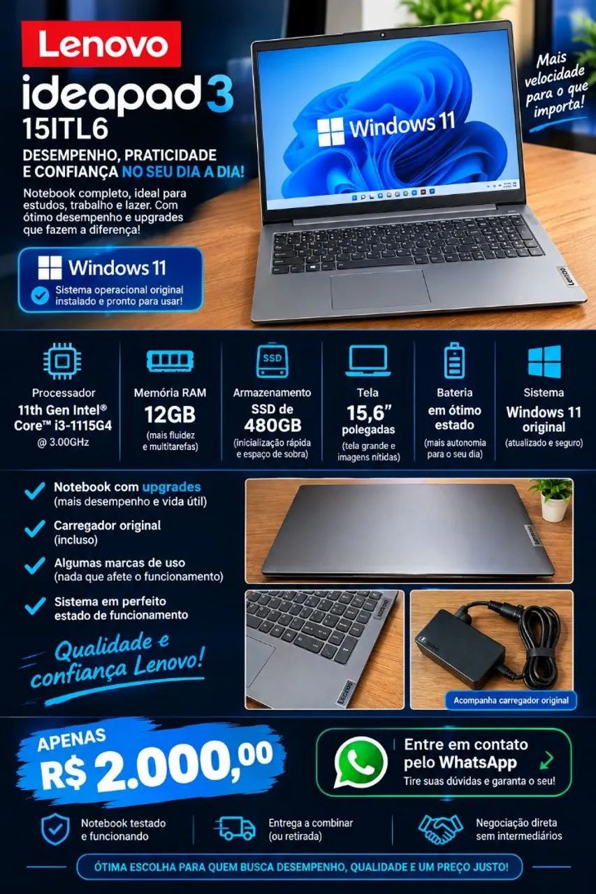 Vende-se Notebook Lenovo ideapad3 Windows 11